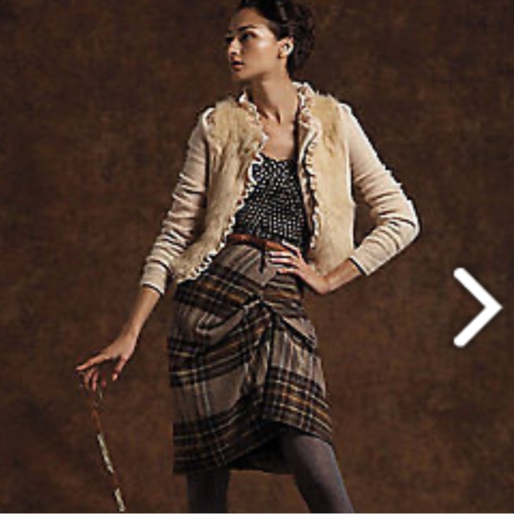 Anthropologie CARTONNIER MADE TO MEASURE SKIRT WOOL PLAID PENCIL GATHERED Size 4 - Picture 2 of 9